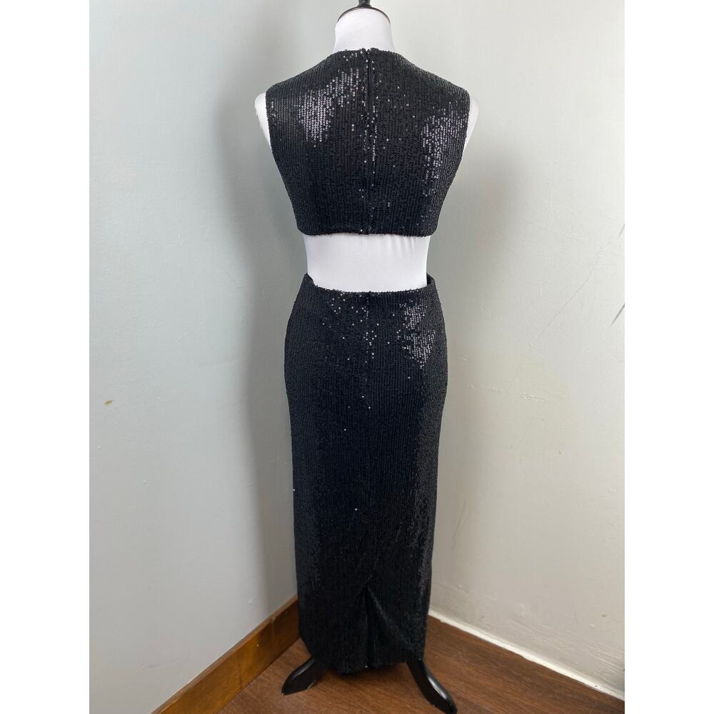Mac Duggal Black Sequin Front Twist Cut Out Sheath Dress Size 4 27022 $298 - Picture 5 of 9